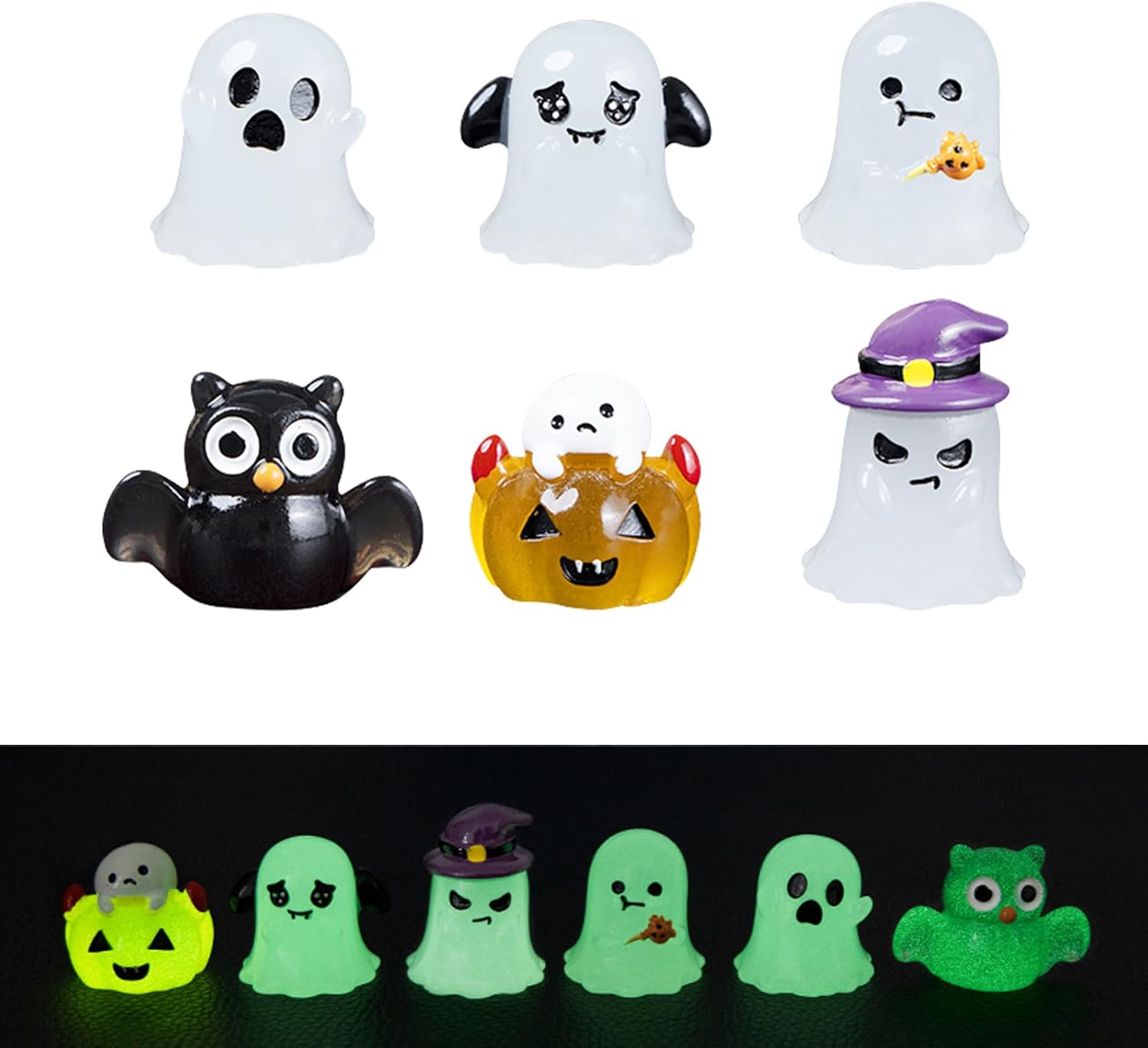 Halloween – Eulen-geister-nachtlichtserie – Mikrolandschafts-widgets – Auto-zentraldekoration – Leuchtende Widgets – 6