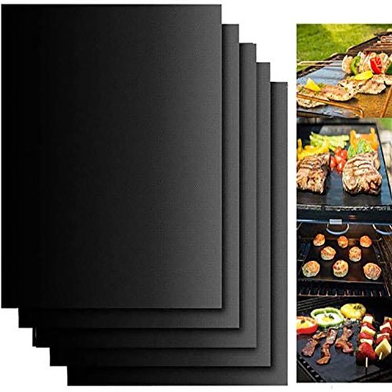5-teiliges Grillmatten-set Für Den Außenbereich – Antihaftbeschichtung – Öl- Und Fleckenabweisend – 50 X 40 X 0,02 Cm – Für Backöfen Und Grills – Schwarz