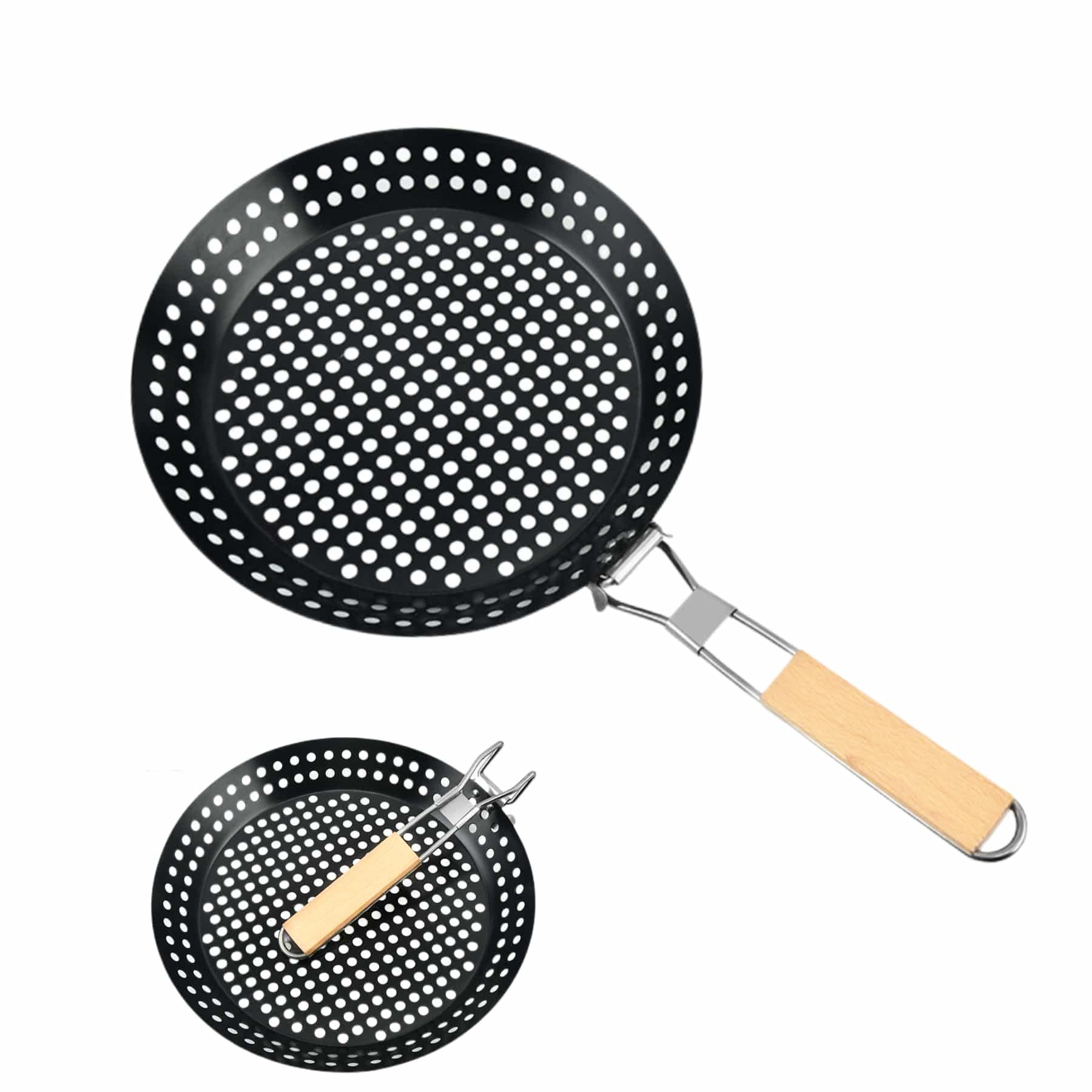 Faltbare Grillpfanne Mit Löchern, 30 Cm (12 Zoll) Antihaft-grillpfanne Mit Klappbarem Holzgriff, Camping-kochgeschirr – Schaschlik-grillpfanne Für Grillabende Im Freien, Toaster
