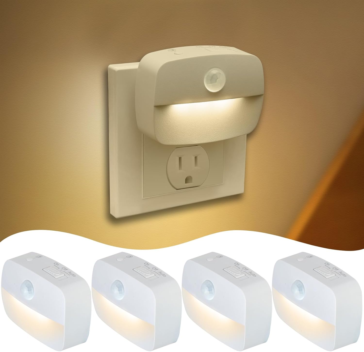 4 Stück – Steckdosen-nachtlicht Mit Bewegungsmelder – Stufenlos Dimmbar Von 10 Bis 60 Lumen, 3 Modi Und Speicherfunktion – Für Schlafzimmer, Toilette, Flur