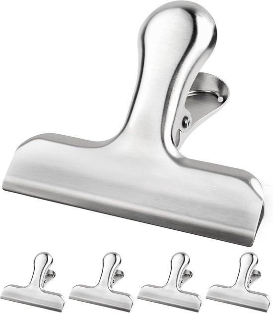 Lebensmittel- Und Beutelclips Aus Edelstahl, 4-teiliges Set, Robuste Metallclips Für Lebensmittel Und Fotos, Große Edelstahlclips, Silberfarben, 119 Mm