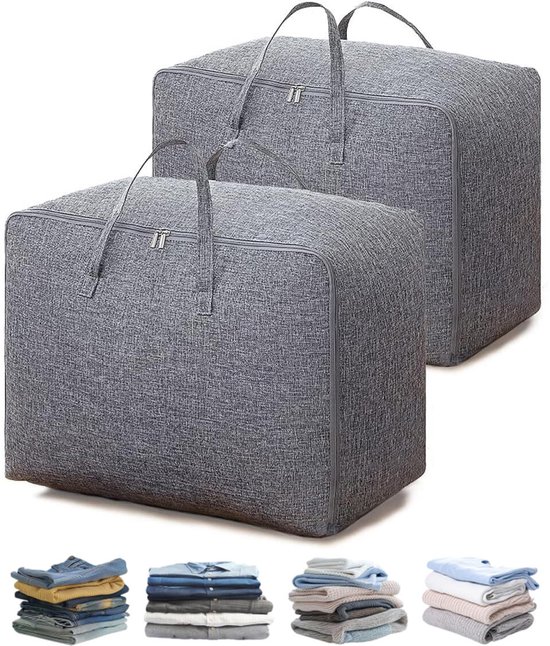2er-pack Faltbare Aufbewahrungstaschen Für Bettdecken Und Decken In Grau Mit Griffen, Je 105 Liter (70 X 50 X 30 Cm)