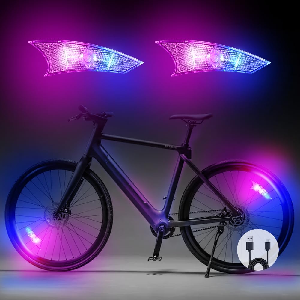 2er-pack Fahrrad-radlichter, Led-fahrradnabenlichter, Wasserdichte Led-leuchten, Wasserdichte Neon-reifenspeichenlichter, Fahrradspeichenlichter (pink + Blau)