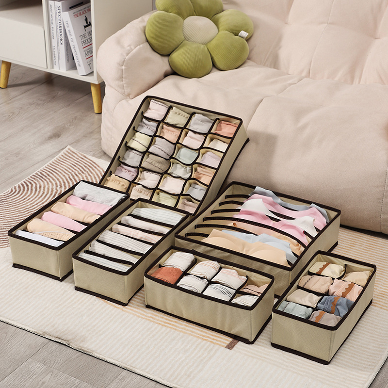 Faltbarer Schubladenorganizer, 6er-set Aufbewahrungsboxen Aus Vliesstoff Für Unterwäsche, Bhs, Socken, Mit Fächern Und Platzsparenden Trennwänden – Beige