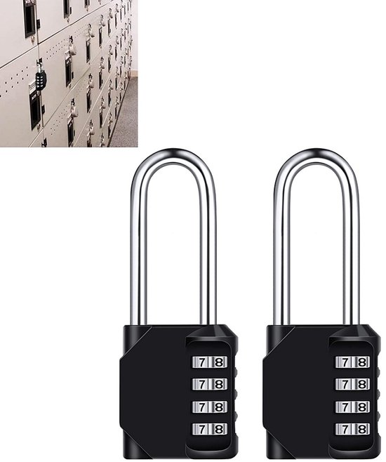 2-teiliges Schwarzes, Wasserdichtes Metall-vorhängeschloss-set (4,3 X 3,2 X 11,6 Cm) Mit 4-stelliger Zahlenkombination Für Schul- Und Turnhallenschließfächer