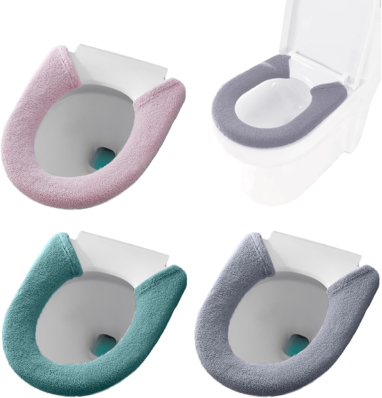 Ein Set Aus 3 Beheizbaren Toilettensitzbezügen, Toilettensitzschonern, Toilettensitzbezügen Mit Knöpfen, Weich Und Bequem, Universellen Toilettensitzkissen.