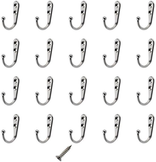 Wandhaken – 20 Stück – Inkl. Schrauben – Einzelhaken – Schlicht Und Robust – Für Küche, Bad, Flur, Kleiderschrank – 4,1 X 1,2 X 2,3 Cm