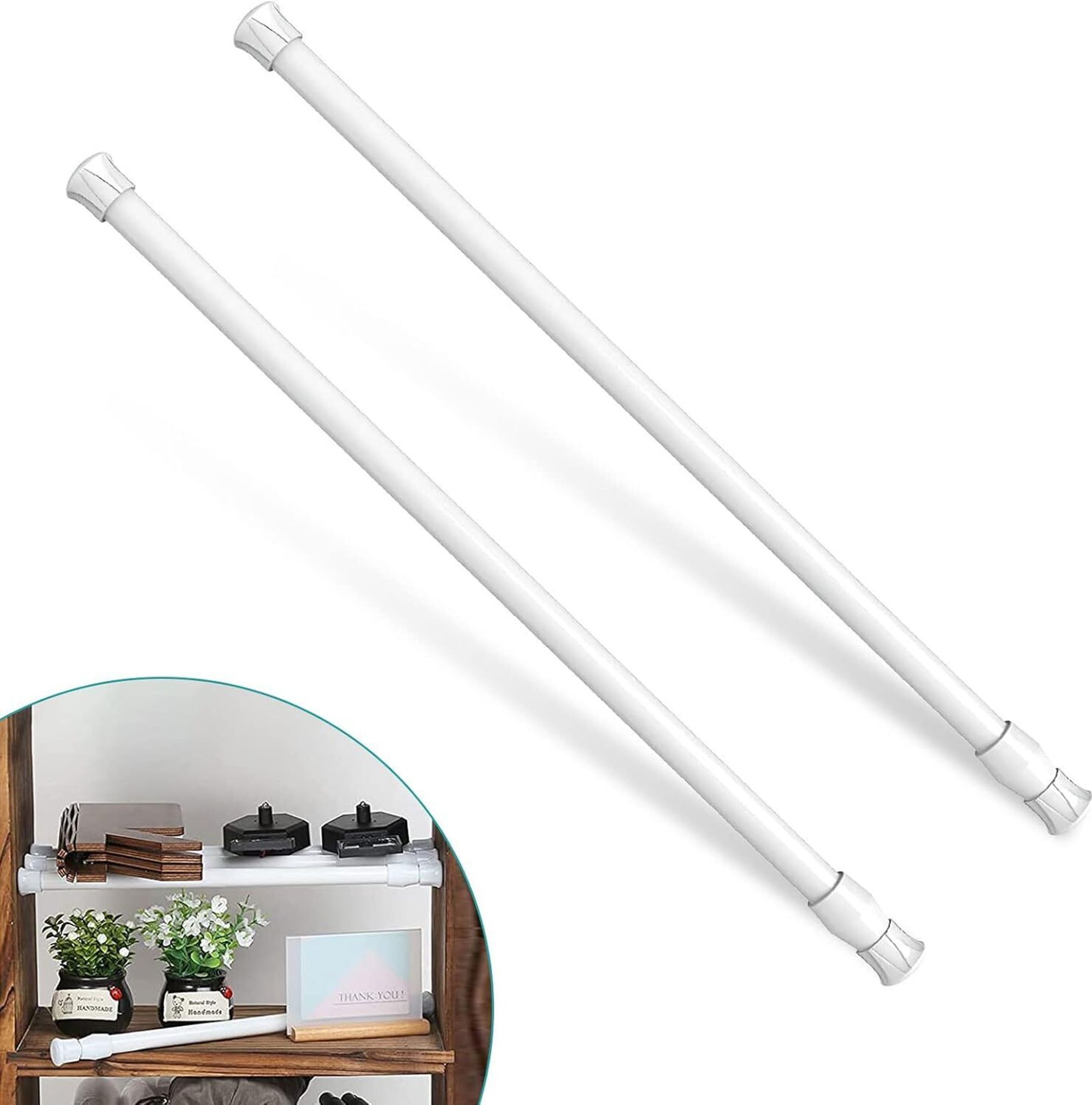 Zwei Ausziehbare Kleiderstangen Zum Aufclipsen (40-70 Cm, Weiß), Verstellbare Kleiderstangen Zum Aufhängen Ohne Bohren Für Kleiderschränke, Schränke Und Badezimmer.