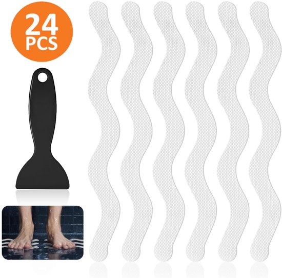 24er-packung, 18 X 1,3 Cm, S-förmig, Anti-rutsch-aufkleber Für Badewanne Und Dusche, Sicherheitsstreifen Für Badewanne, Geeignet Für Treppen Und Duschen, Transparent
