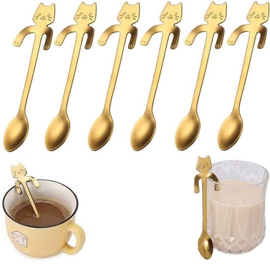 6er-packung Katzenförmige Kaffee- Und Dessertlöffel Aus Edelstahl (gold, 11,7 X 1,8 Cm), Rührbesteck-set.