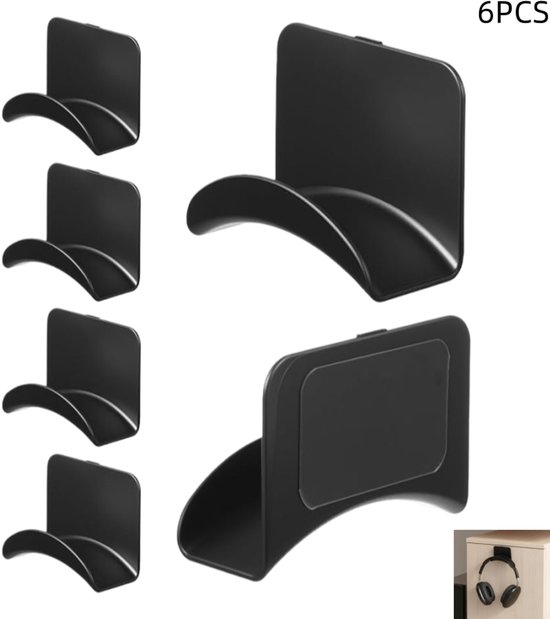 6er-pack Schwarze, Wandmontierte Kopfhörerständer Aus Kunststoff, Selbstklebende Halterungen Für Gaming-headsets (9 X 6,5 X 3,3 Cm)