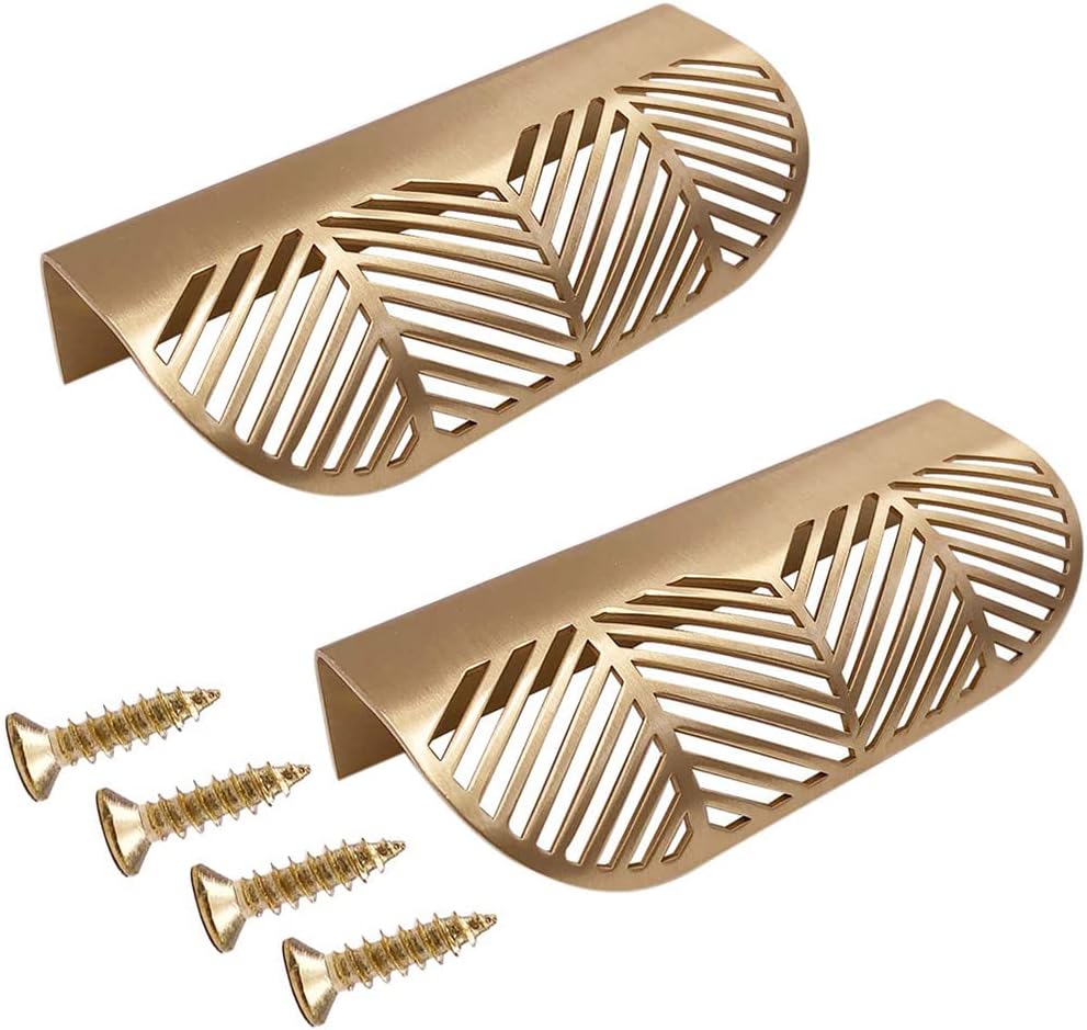 2-teilige Blattförmige Schrank-schubladentürgriffe Aus Messing In Gold, Möbelgriffe, Knöpfe Für Küchenschränke Und Schubladen