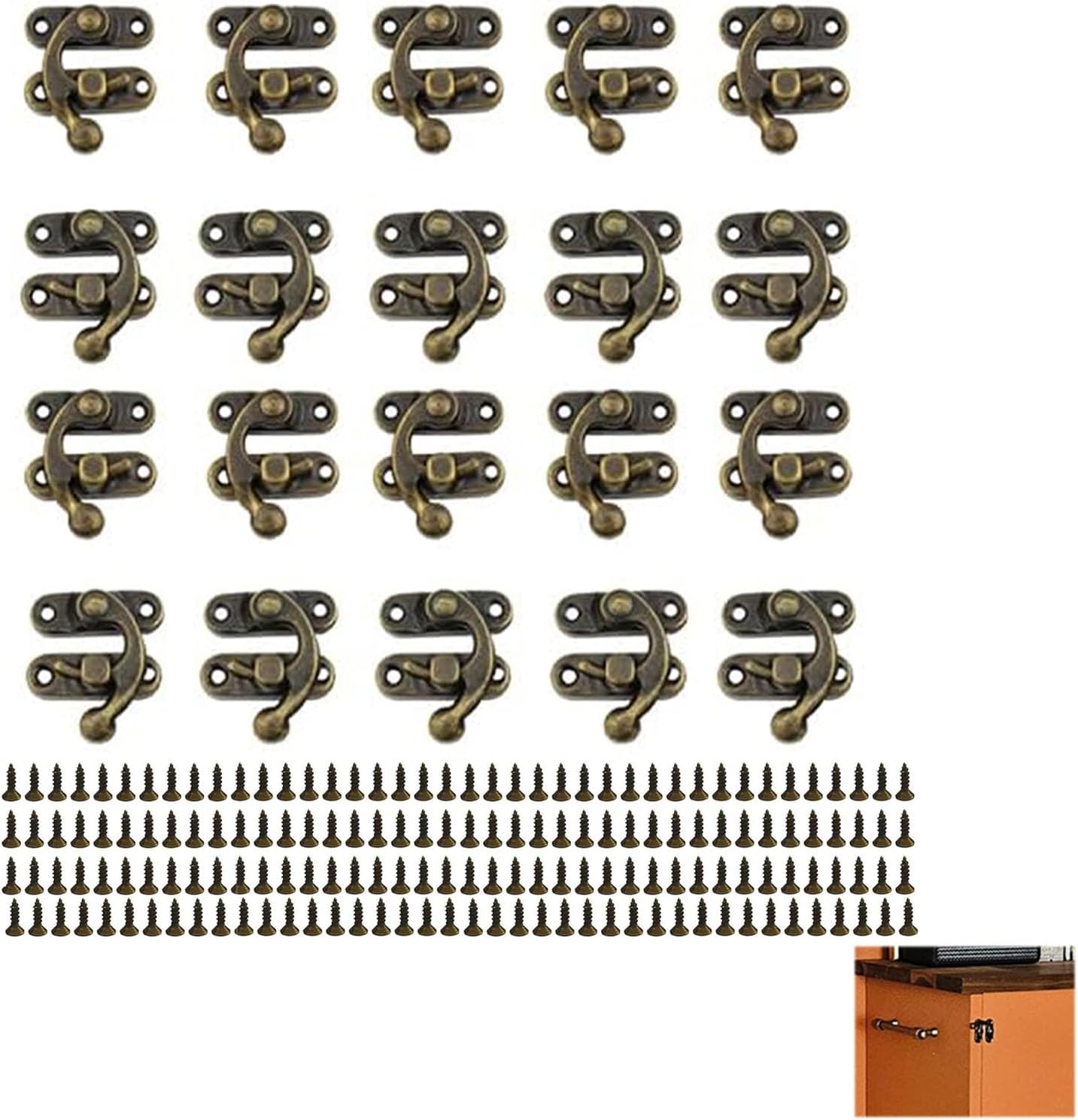 20-teiliger Bronzener Hakenverschluss, Beidseitig Verwendbar, Holzkistenverschluss, Metallhornverschluss, Mit Schrauben, Geeignet Für Schmuckkästchen, Weinkisten.