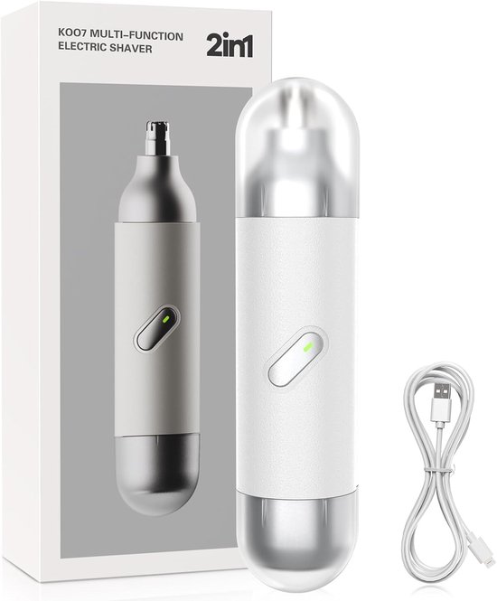 2-in-1 Nasenhaartrimmer, Elektrischer Gesichts-, Bart- Und Ohrenrasierer, Usb-c-aufladbar, Schmerzfrei, Integrierte Beleuchtung, Abwaschbar, Für Damen Und Herren, Weiß