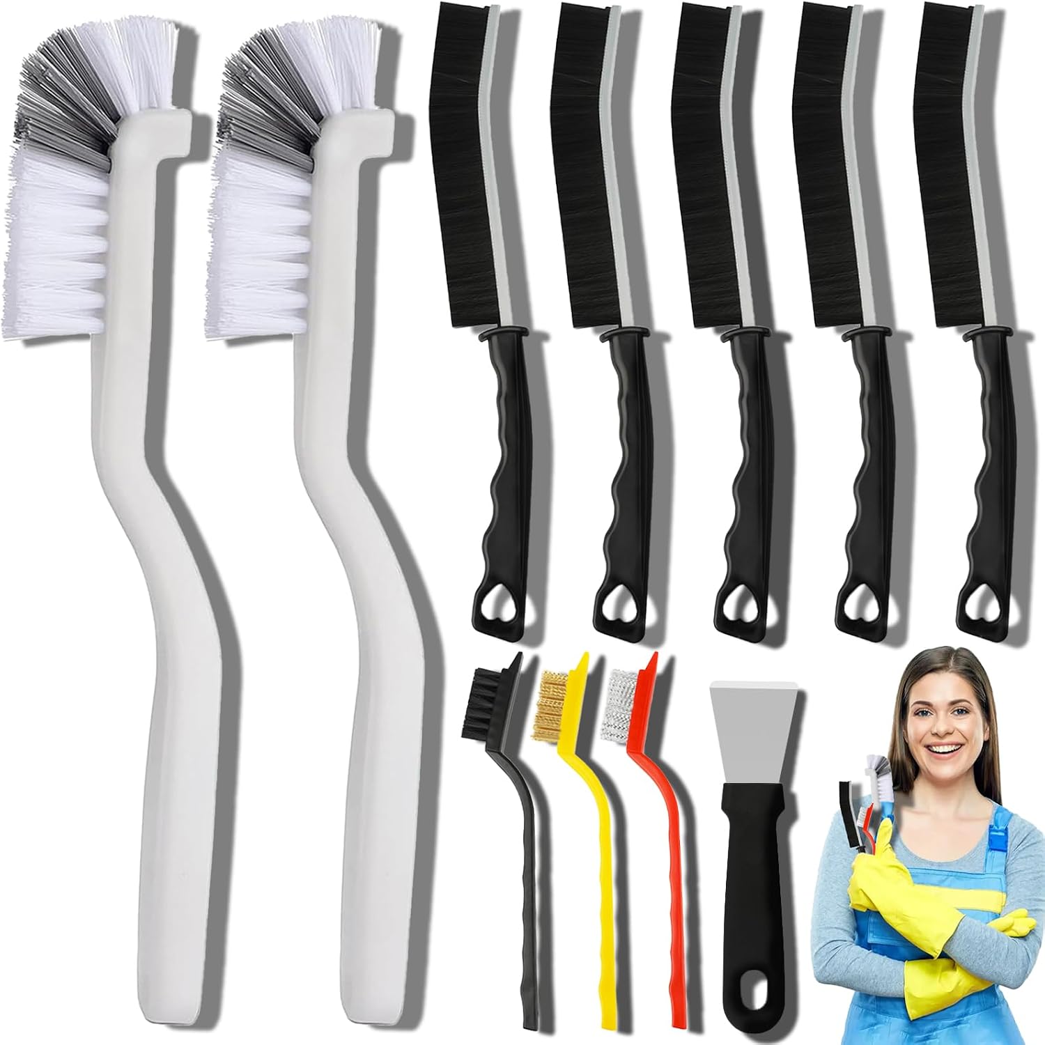 11-teiliges Fugenreinigungsbürsten-set, Steife Borsten, Für Küche, Bad, Ecken, Fugen, Spülbecken, Tassen, Teekannen, Flaschen Und Mixer