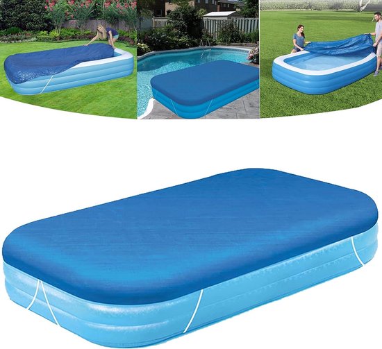 305 X 183 Cm, Aufblasbare Poolabdeckung Für Rechteckige Pools, Mit Integriertem Gummizug, Staub- Und Regendicht, Faltbar, Blau