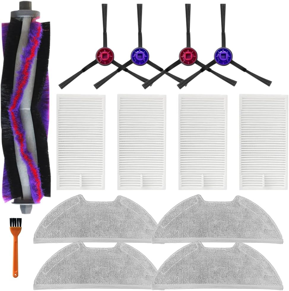 E10s Roboterstaubsauger Ersatzteile – 1 Hauptbürste, 2 Hepa-filter, 2 Wischpads, 4 Seitenbürsten