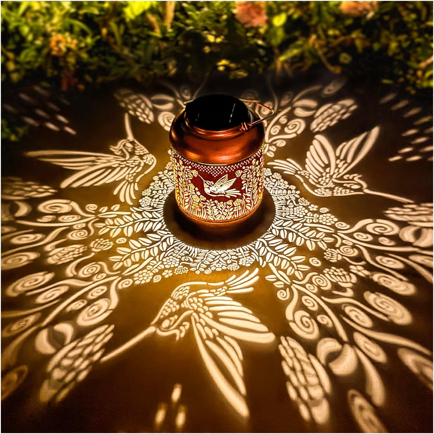 Wasserdichte, Hängende Solarlaterne Mit Kolibri-motiv Aus Metall, Led-beleuchtung, Ideal Für Terrasse, Hof, Rasen Und Garten