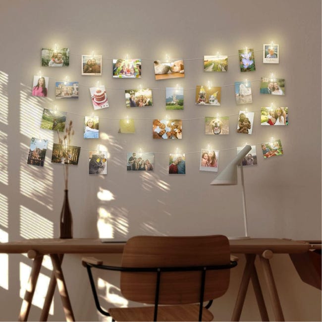 3 Meter Lange Lichterkette Mit 20 Led-fotos Und 20 Klemmen – Batteriebetriebene Led-lichterkette, Geeignet Für Die Schlafzimmerdekoration Und Zum Aufhängen Von Fotos An Der Wand.