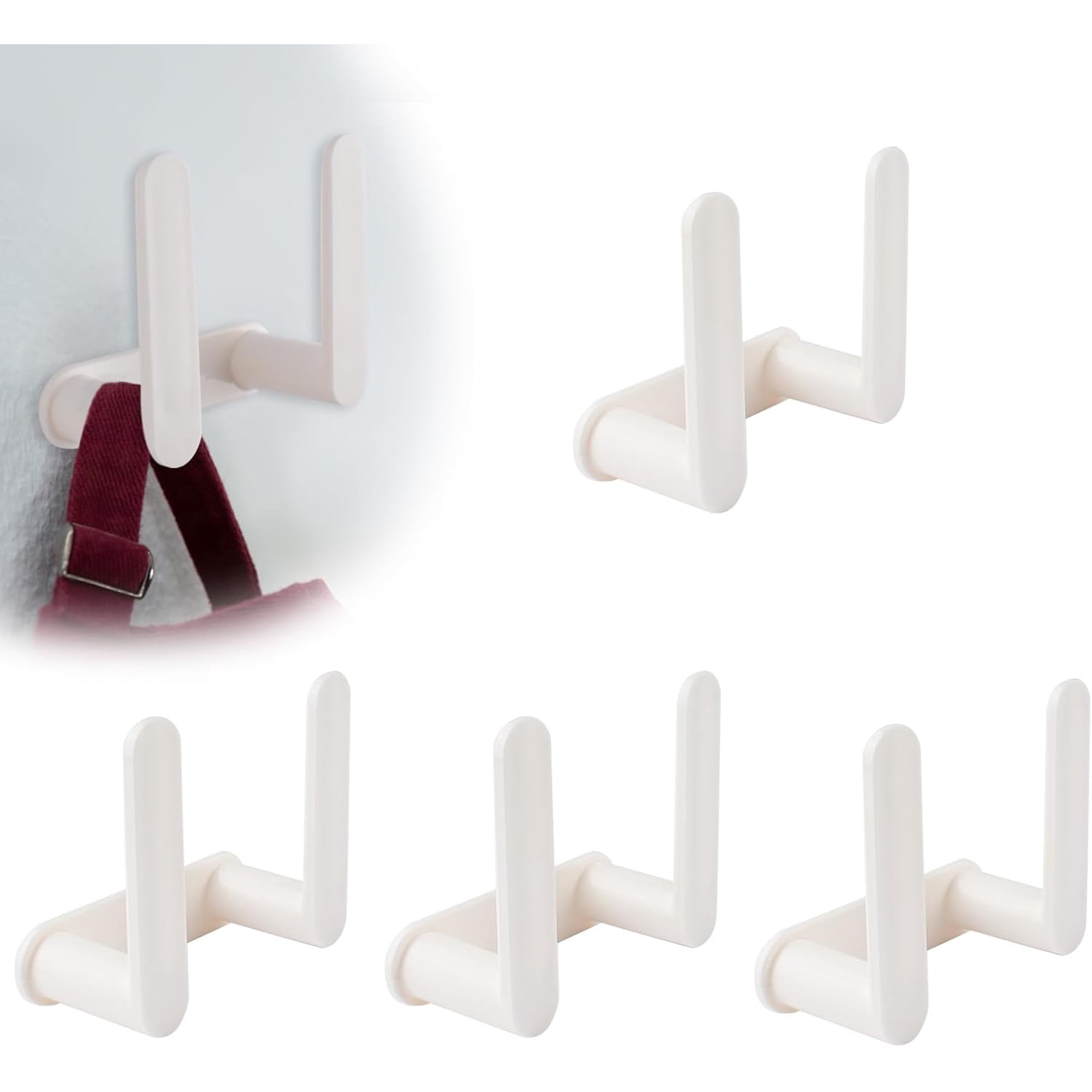 Vier Vielseitig Einsetzbare, Selbstklebende Haken, Die Die Wände Nicht Beschädigen, Beige Doppelhaken, Geeignet Für Küchen, Badezimmer Und Wohnzimmer.