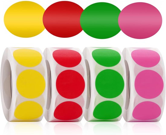 4 Rollen Punktaufkleber, Etikettenaufkleber, Abnehmbare Gefrierschrankaufkleber, Aufkleber, Aufkleberbögen Mit Punkten, Runde Farbige Etiketten, Kleine Aufkleber, 2,5 Cm