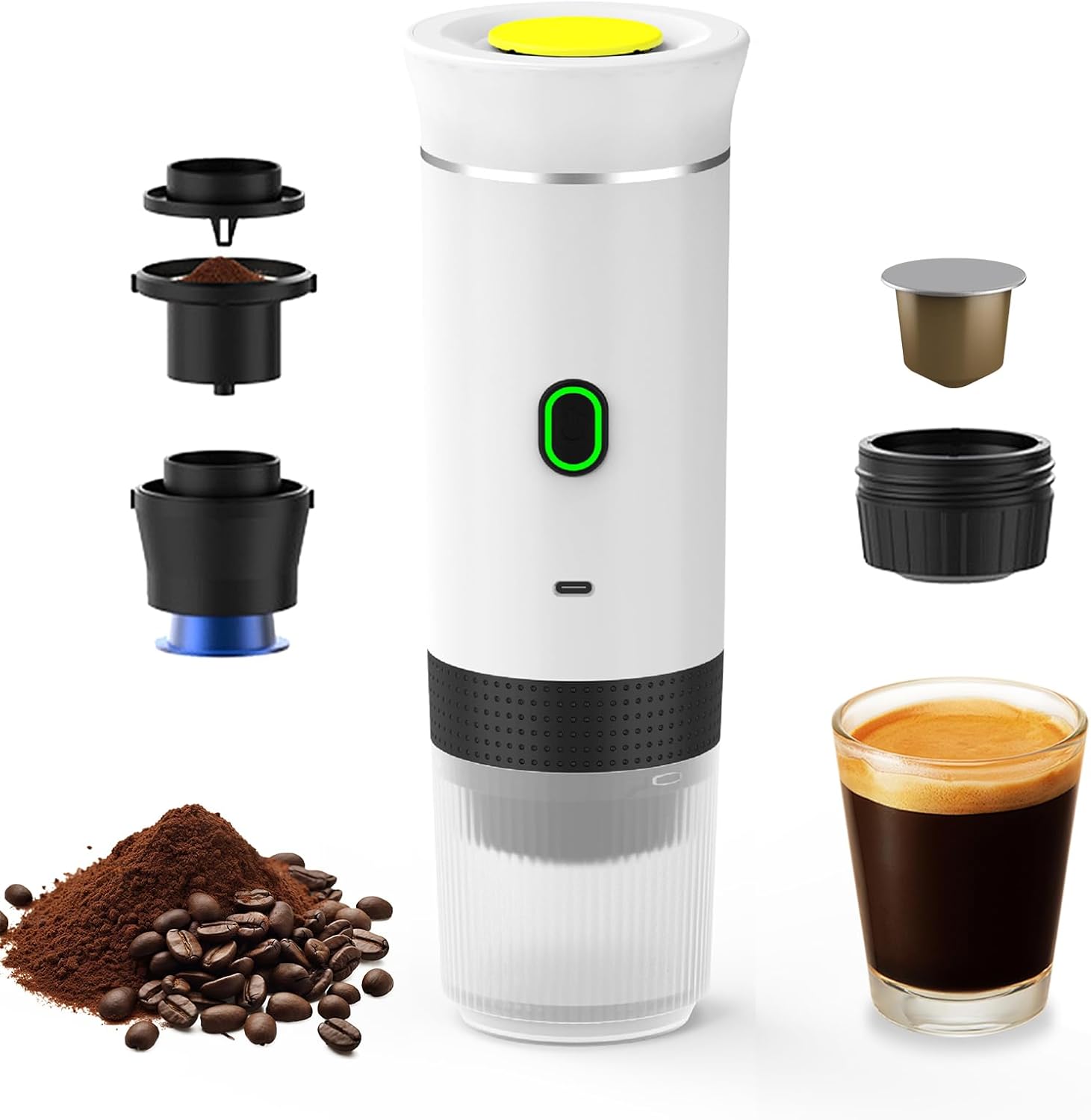 Und Für Reisen. Elektrische 3-in-1-kaffeemaschine, Kabellose Kaffeemaschine Fürs Auto, Geeignet Für Kapseln Und Gemahlenen Kaffee. Mini-kaltbrüh-funktion Und
