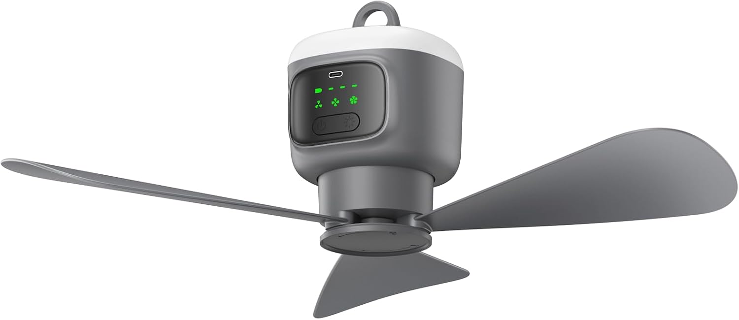 18-zoll-baldachinventilator – Tragbarer Outdoor-hängeventilator Mit Lampe (12000 Mah) – Fernbedienung Und Aufhängehaken – Geeignet Für Pavillon, Zelt, Terrasse Und Camping