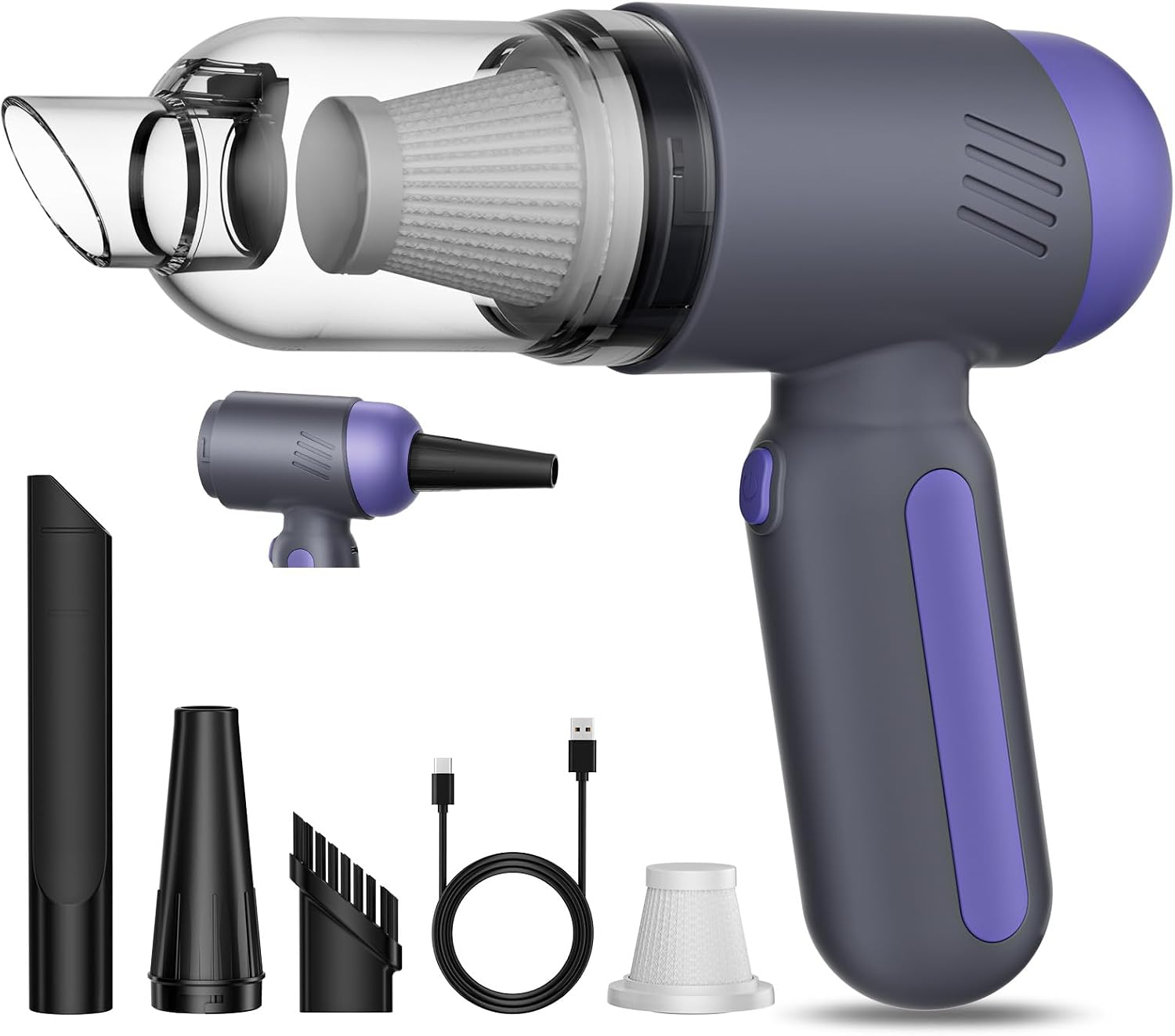 15000 Pa 2-in-1 Akku-handstaubsauger & Gebläse Für Autos Mit Usb-c-anschluss (lila)