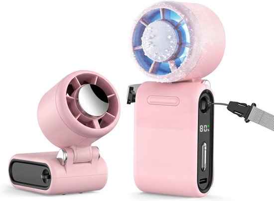 3-in-1 Tragbarer Handventilator, Led-anzeige, 10 Stunden Laufzeit, 1-100 Geschwindigkeitsstufen, Pink