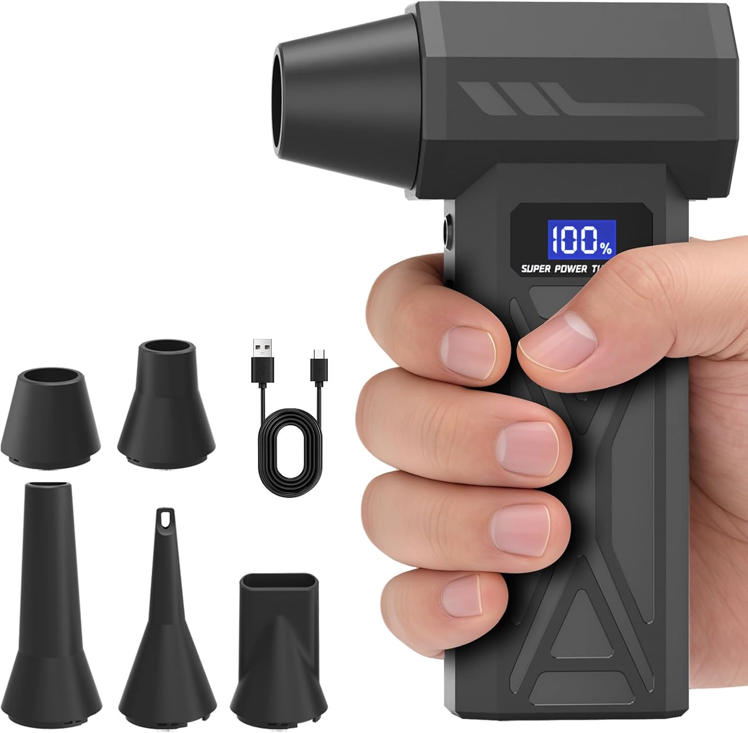 Wiederaufladbarer Mini-druckluftbläser Mit Led-anzeige, 150.000 U/min, 4 Geschwindigkeitsstufen