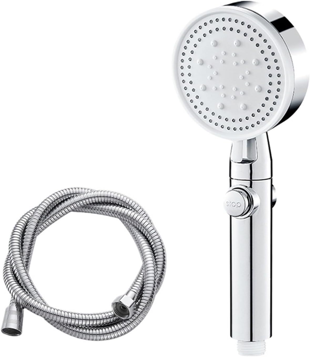 5-in-1 Hochdruck-wasserspar-handbrausekopf Mit Absperrventil Und 1,5 M Schlauch (silber)