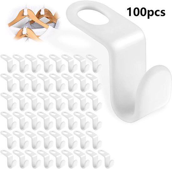 100 Platzsparende Haken, Geeignet Für Kleiderbügel, Krawatten Etc., Ideal Zur Organisation Des Kleiderschranks. Weiß.