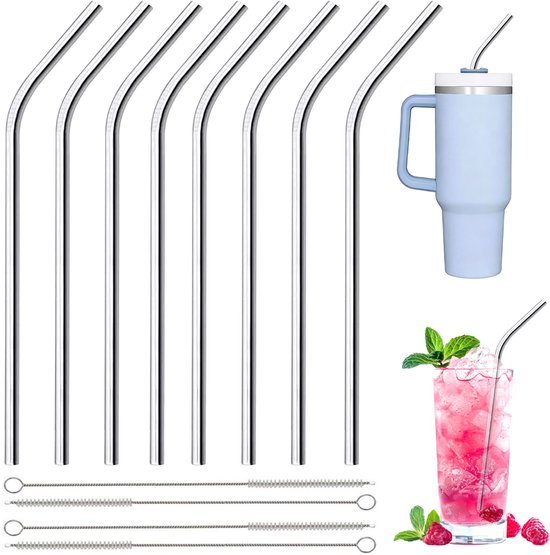 Strohhalme – 8-teiliges Set (4 Reinigungsbürsten) – Robust – Leicht Zu Reinigen – Wiederverwendbar – Für Wassergläser, Cocktails, Kaffee, Milch – Xl – 26,5 × 0,8 Cm