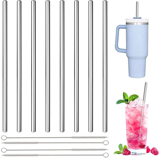 Trinkschlauch – 8er-pack (4 Reinigungsbürsten) – Robust, Leicht Zu Reinigen – Wiederverwendbar – Für Wassergläser, Cocktails, Kaffee – Xl – 26,5 × 0,8 Cm