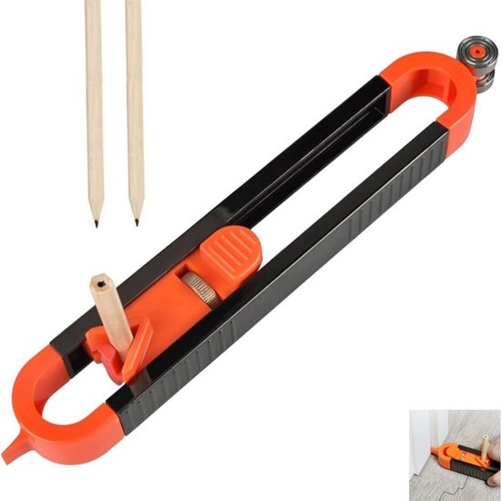 Konturenlehre In Orange Und Schwarz Mit Verriegelungsmechanismus Und 3 Stiften Für Fliesen, Laminat, Holzbearbeitung Und Zuschnitt, 233 X 27 Mm