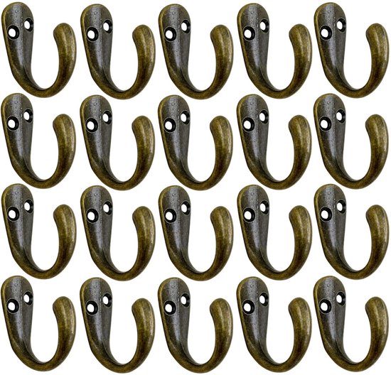 20 Haken, Flache Messingwand, Einfache Montage, Für Kleidung, Taschen, Schals, Schlüssel, Hüte – Braun