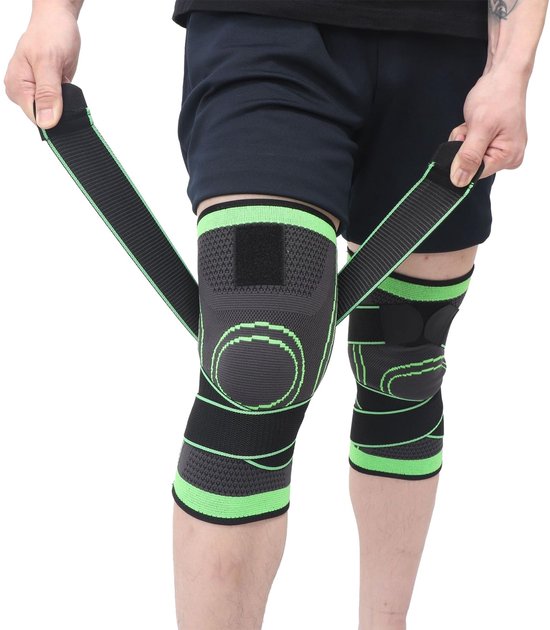 1 Paar Kompressions-kniebandagen, Professionelles 3d-stützband, Größe L, Unisex, Für Laufen, Sport Und Fitness – Grün, Schwarz