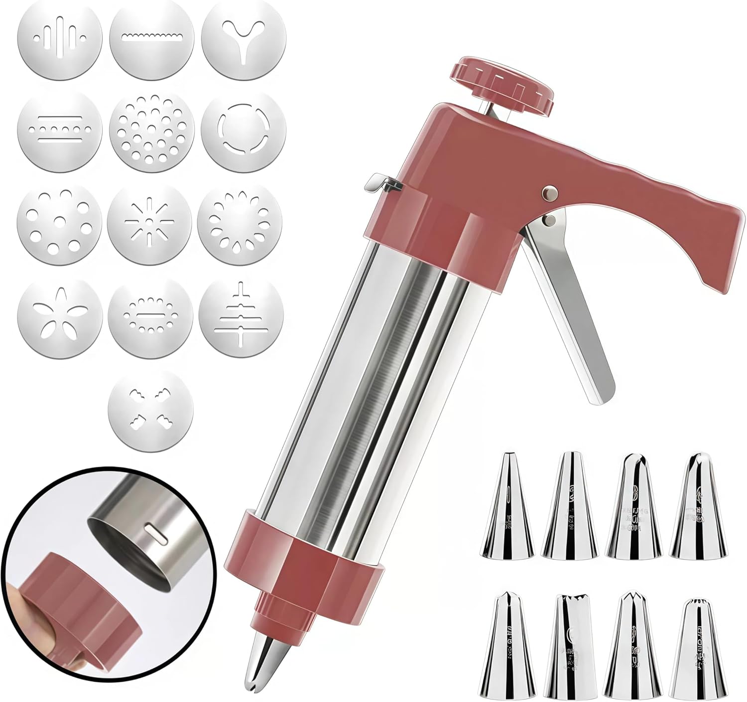 Ausstechform Aus Edelstahl, Kekspresse-set, 8 Spritztüllen Und 13 Ausstechformen, Backzubehör, Diy-kuchendekoration, Backen (rot)