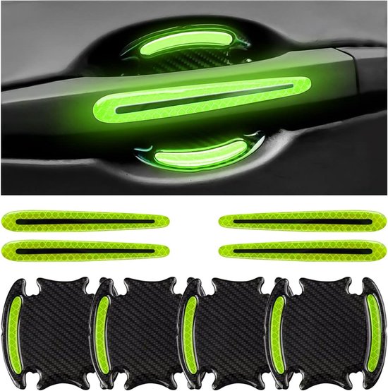 8er-packung Reflektierende Aufkleber Für Autotürgriffe, Kratzfeste 3d-carbonfaserfolie, Nachtsicht.