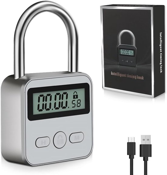 Digitales Zeitschaltuhr-türschloss Mit Lcd-anzeige – Sicherheitsschloss, Robuste Metallkonstruktion, Elektronisch, Bis Zu 99 Stunden Timer Zur Vermeidung Schlechter Gewohnheiten, Weiß.