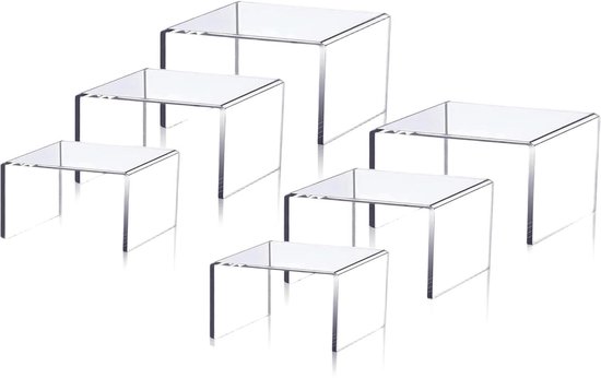 Set Mit 6 Acryl-displayständern, Erhöhungen, Regalen Im Kristall-look, Ständern Für Cupcakes/desserts/süßigkeiten/parfüm, Ständern Für Sammelfiguren