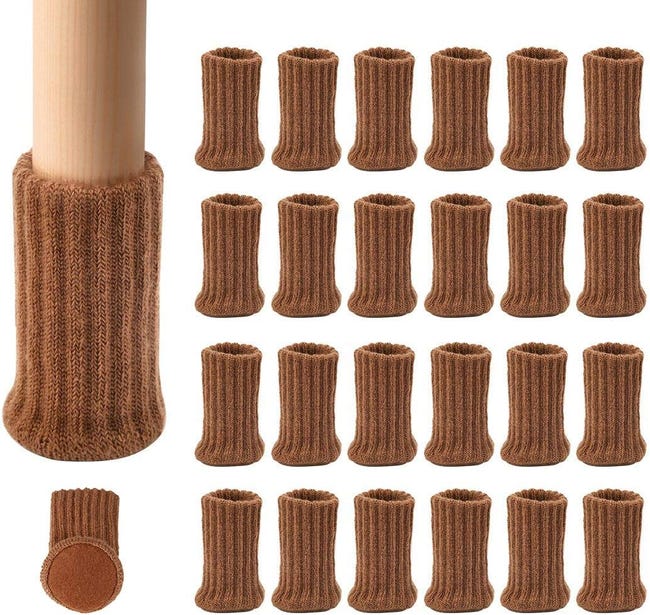 24 Paar Rutschfeste, Gestrickte Möbelüberzüge Für Stuhlbeine, Die Kratzer Verhindern Und Geräusche Reduzieren, Braun.