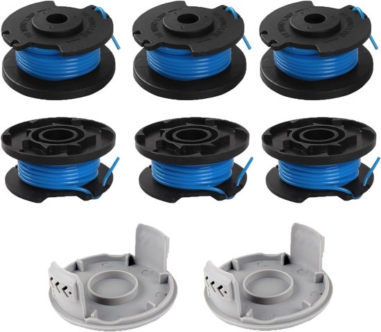 Ryobi Ersatzspulen-set Für Rasenmäher (6 Spulen, 2 Kappen Kompatibel Mit Rac124, Ac14rl3a) – Kabellänge: 3,4 Meter, Durchmesser: 1,65 Mm
