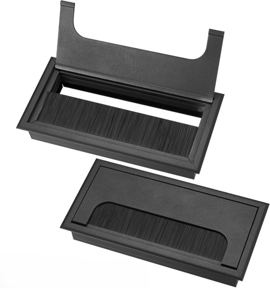Zwei Kabelrinnen Für Eingebaute Bürotische, Kabelrinne, Kabelorganisator, Mit Bürstendichtung, Schwarz, 160 X 80 Mm.