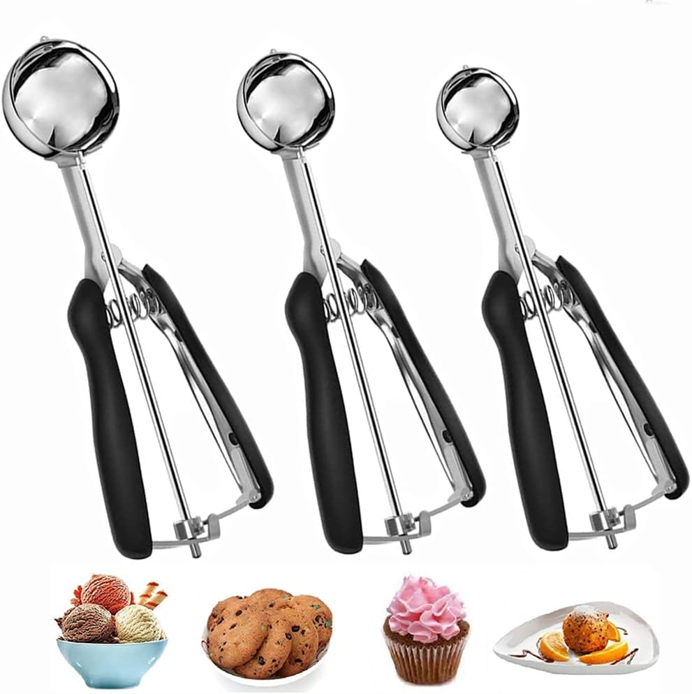 Eisportionierer-set, 3-teiliges Eisportionierer-set Mit Auslöser, Wiederverwendbares Keksportionierer-set Aus Edelstahl, Mit Kugelförmigen Auslösern (3 Cm, 4 Cm, 5 Cm)