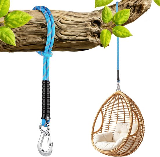 Schaukelseil (1 Stück), Max. Belastung 200 Kg, Polyesterseil Mit Rostfreiem Haken, Blau, 10 Mm X 60 Cm