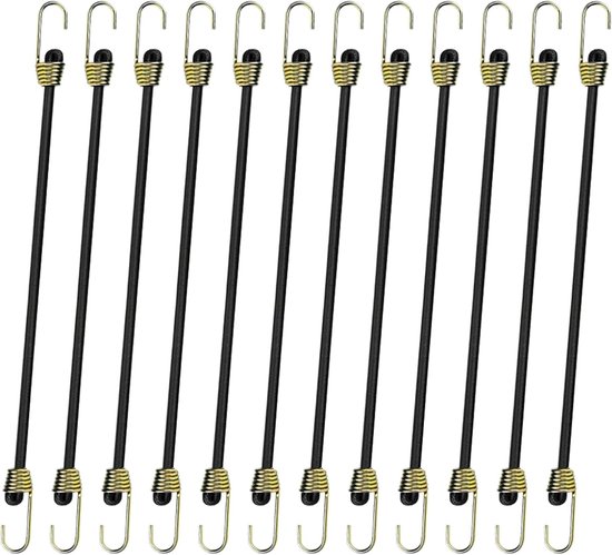 Elastisches Seil, 12er-pack, Mit Haken, Schwarz, Zum Befestigen Von Campingzelten, Aufbewahren Von Wasserdichten Planen Und Zusammenbinden Kleiner Gegenstände