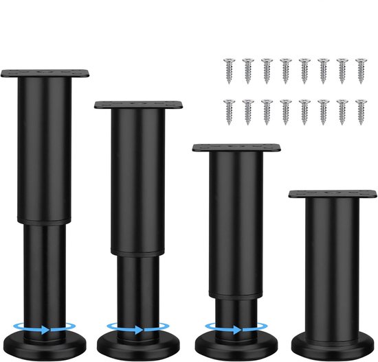 Möbelfüße (4er-pack) – Stabile, Verstellbare Tisch-, Sofa- Und Stuhlbeine Mit 16 Schrauben – Schwarz, 42–72 Cm