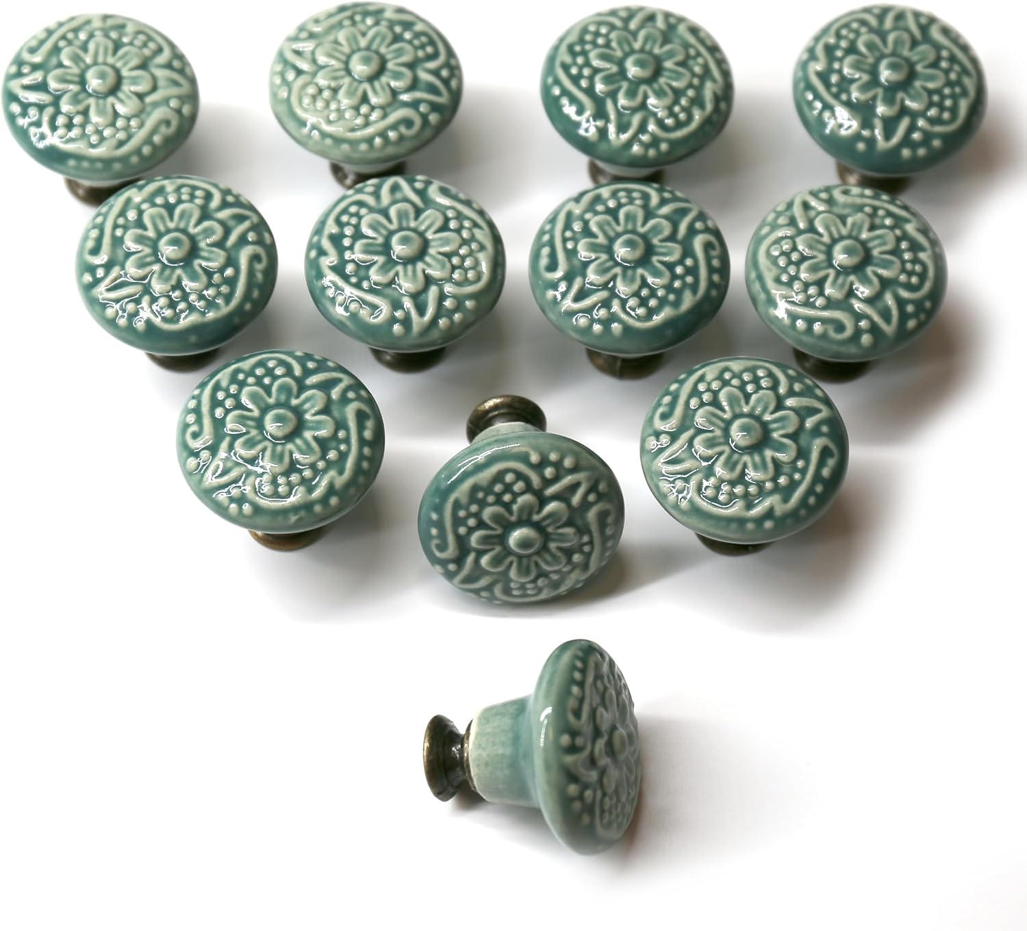 12er-pack Vintage-schrankknöpfe – 34 Mm Runde Keramikgriffe – Möbelgriffe – Für Schminktische Und Schranktüren (grün)