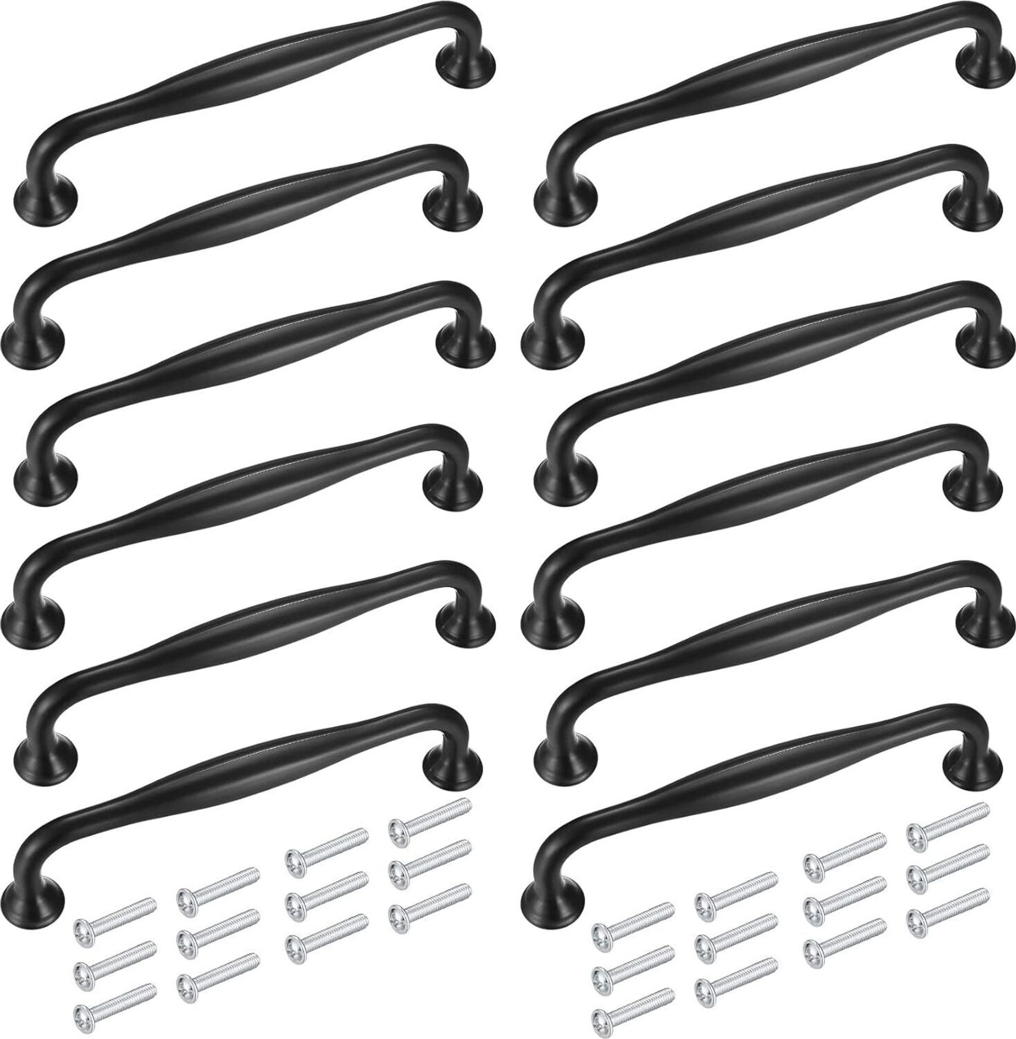 12er-packung Schwarze Aluminium-küchenschrankgriffe (türen Und Schubladen), 128 Mm, Inklusive Schrauben